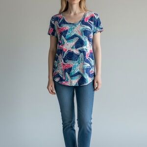 Lilly Pulitzer Starfish Print Short Sleeve Tee - Blue and Pink
